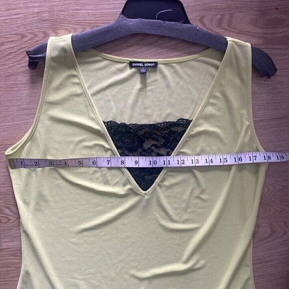 Y2K Dream Samuel Dong Bright Yellow V-Neck Lace Trim Tank Top Large - Picture 6 of 8